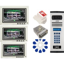 3 Daire Nts 2015-B 7'' Görüntülü Diafon BEYAZ-8004 Tuş Takımlı Şifreli+Geçişli Zil Panelli Set
