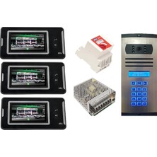 3 Daire Nts 2001-S 4,3'' Görüntülü Diafon SİYAH-8003 Tuş Takımlı Şifreli Zil Panelli Set