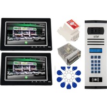 2 Daire Nts 2015-S 7'' Görüntülü Diafon SİYAH-8004 Tuş Takımlı Şifreli+Geçişli Zil Panelli Set