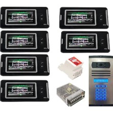 6 Daire Nts 2001-S 4,3'' Görüntülü Diafon SİYAH-8003 Tuş Takımlı Şifreli Zil Panelli Set