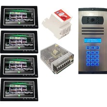 4 Daire Nts 2015-S 7'' Görüntülü Diafon SİYAH-8003 Tuş Takımlı Şifreli Zil Panelli Set