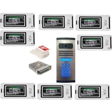 8 Daire Nts 2001-B 4,3'' Görüntülü Diafon BEYAZ-8003 Tuş Takımlı Şifreli Zil Panelli Set