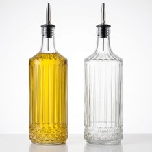 Palmira Demir 2'li Pure Model Şeffaf Cam Yağdanlık Seti - Optikli (Çizgili) Tasarım, Paslanmaz Akıtmaz Uçlu Yağ ve Sirke Şişesi (750 ml x 2 Adet)