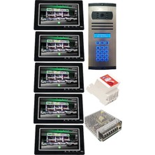 5 Daire Nts 2015-S 7'' Görüntülü Diafon SİYAH-8003 Tuş Takımlı Şifreli Zil Panelli Set