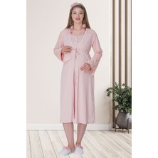 Mecit Pijama Mecit 5715 Pudra Sabahlıklı Lohusa Gecelik Takım