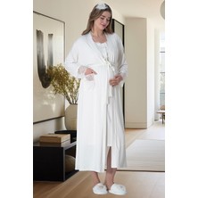 Mecit Pijama Mecit 6005 Ekru Hamile Lohusa Sabahlıklı Gecelik Takım