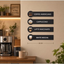 Rosfloa 4'lü Kahve Temalı Ahşap Şerit Mini Tablo Seti Kahve Köşesi Duvar Dekoru Bohem Coffee Bar Süsü (21 Cm)