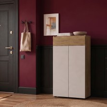 Adore Mobilya Porto 2 Kapaklı Tek Çekmeceli Vestiyer - Florida Meşe/vizon 72X111X34 cm
