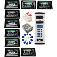 9 Daire Nts 2015-S 7'' Görüntülü Diafon SİYAH-8004 Tuş Takımlı Şifreli+Geçişli Zil Panelli Set