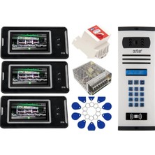 3 Daire Nts 2001-S 4,3'' Görüntülü Diafon SİYAH-8004 Tuş Takımlı Şifreli+Geçişli Zil Panelli Set