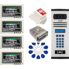 4 Daire Nts 2015-B 7'' Görüntülü Diafon BEYAZ-8004 Tuş Takımlı Şifreli+Geçişli Zil Panelli Set