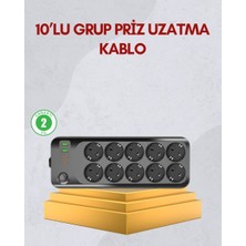 Epilons 10 Prizli Uzatma Kablosu Termal Koruma Usb Type-c Hızlı Şarj 2500w