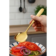 Palmira Demir 2 Adet Paslanmaz Gold Çelik Lüx Servis Salata Kaşığı Spatula Çelik Yemek Servis Kaşığı 21CM
