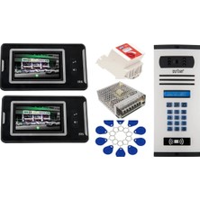 2 Daire Nts 2001-S 4,3'' Görüntülü Diafon SİYAH-8004 Tuş Takımlı Şifreli+Geçişli Zil Panelli Set