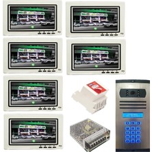 6 Daire Nts 2015-B 7'' Görüntülü Diafon BEYAZ-8003 Tuş Takımlı Şifreli Zil Panelli Set