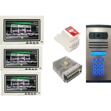 3 Daire Nts 2015-B 7'' Görüntülü Diafon BEYAZ-8003 Tuş Takımlı Şifreli Zil Panelli Set