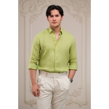 Paul Martin Regular Fit Gizli Düğmeli Yaka %100 Linen Ham Keten Gömlek