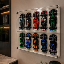 Formula 1 Duvar Vitrini, Yapım Bloklu Yarış Arabası Sergileme Rafı, Akrilik Kapılı 10 Araçlık Vitrin, F1 Koleksiyoncu Duvar Dekoru