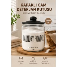 Penthouse 3800 ml Kapaklı Cam Deterjan Kutusu Vakum Kapaklı Büyük Boy Cam Saklama Kavanozu Siyah Kapaklı