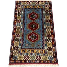Burak Halı El Dokuma Sıfır Yahyalı Halısı 86X145 Kilim Modeli Mavi Kırmızı Kök Boya Halı