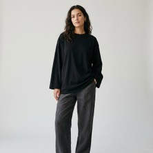 Nubarco Beyaz Oversize Geniş Kesim Uzun Kollu %100 Pamuk Yazlık Basic Tshirt