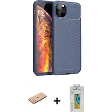 Marsilyan™- iPhone 11 Pro Max Kılıf Eksen Form Prime - Siyah Polymer Nano Ekran Koruyucu + Renkli Kamera Lens Koruma Cam - Pe