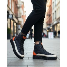 Ebrus Trend ET0811 Yüksek Siyah Taban Paraşüt Kumaş Turuncu Cilt Detaylı Yarım Bilek Spor Bot
