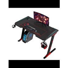 Gameon Raptor Il Serisi Z Şeklinde Rgb Akıcı Işıklı Oyun Masası (Boyut: 140-60-72 Cm), (800×300×3 mm - Fare Altlığı), Kulaklık Askısı ve Bardak Tutacağı Dahil - Siyah