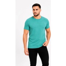 Erkek Basic Tişört Bisiklet Yaka Kısa Kol Günlük Yazlık Slim Fit T-Shirt - Su Yeşili