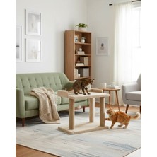 Reyo Pet Teraslı Yataklı Ponponlu Kedi Tırmalaması Bej
