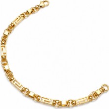 Balenbi Jewelry 14K Gold Renk Grek Desenli Çelik Bileklik Kararmaz Premium Kadın Bileklik 1180