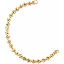 Balenbi Jewelry 14K Gold Renk Zirkon Taşlı Yaprak Desenli Kararmaz Çelik Kadın Bileklik 1187