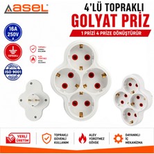 Asel 4'lü Papatya Golyat Priz | Çoklu Priz | Priz Çoğaltıcı | Fişli Priz | 4'lü Topraklı Priz