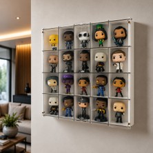 Pleksi Kapak Funko Figür Vitrini, Koleksiyon Rafı, Duvar Vitrini, Pleksi Kapaklı Sergileme Dolabı, 20 Bölmeli Koleksiyonluk Figür Standı