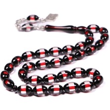 Tesbihkenti Siyah Kırmızı Sürmeli Toz Kehribar Tesbih 12X8 mm