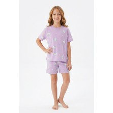 Modanino Kız Çocuk %100 Pamuk-Baskılı ve Şortlu Pijama Takımı 3-13 Yaş 12722IS