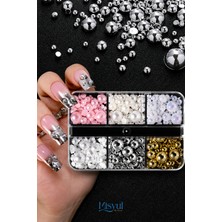 Misyul Tırnak Süsleme Karışık Renkli Inci Charm Seti 6'lı Nail Art Tırnak Süslemesi