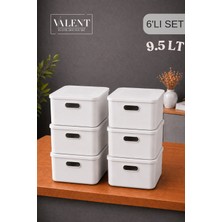 Valent Nero 9.5 Lt 6'lı Çok Amaçlı Kapaklı Organizer Kutu Makyaj Banyo Mutfak Oyuncak Düzenleyici