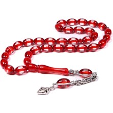 Tesbihkenti Kırmızı Sürmeli Toz Kehribar Tesbih 12X8 mm