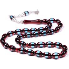 Tesbihkenti Bordo Mavi Sürmeli Toz Kehribar Tesbih 12X8 mm