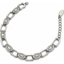 Balenbi Jewelry Kadın Gümüş Renk Zirkon Taş Detaylı Oval Zincir Çelik Bileklik 1175