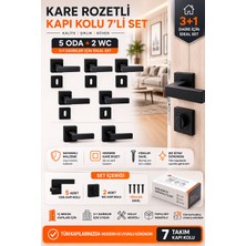 Compact Kare Rozetli Kapı Kolu 7'li Set 5 Oda 2 Wc Siyah – 3+1 Daire Için