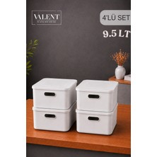 Valent Nero 9.5 Lt 4'lü Çok Amaçlı Kapaklı Organizer Kutu Makyaj Banyo Mutfak Oyuncak Düzenleyici