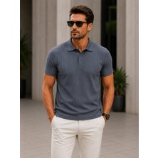 Castello Erkek Exclusive Fitilli Penye 3 Düğmeli Polo Yaka Slim Fit Tişört – Antrasit