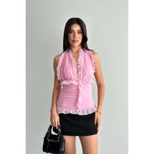 Shopping Shop Tül Fırfırlı Bluz PUDRA