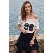 Shopping Shop Desenli Kayık Yaka Bluz Ekru