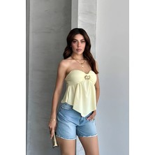 Shopping Shop Gloplu Straplez Tokalı Crop Top SARI