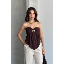 Shopping Shop Gloplu Straplez Tokalı Crop Top KAHVE