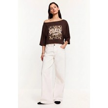 Shopping Shop Leopar Desenli Kayık Yaka Bluz Kahve