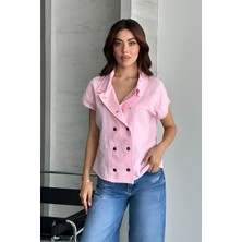 Shopping Shop Keten Yıkamalı Kolsuz Yelek Bluz PEMBE